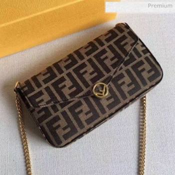 Fendi FF Fabric Wallet on Chian WOC with Pouches/Mini Bag Coffee Brown/Black 2020 (AFEI-20062229)