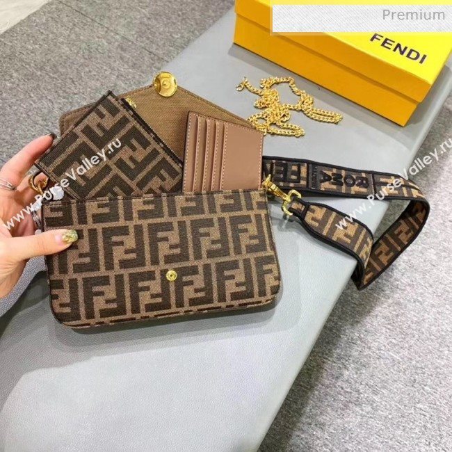 Fendi FF Fabric Wallet on Chian WOC with Pouches/Mini Bag Coffee Brown/Black 2020 (AFEI-20062229)