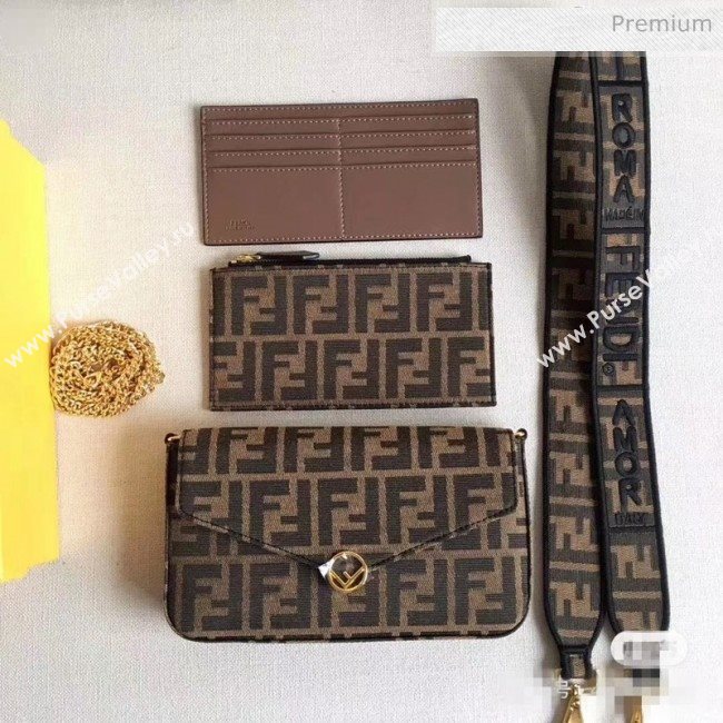 Fendi FF Fabric Wallet on Chian WOC with Pouches/Mini Bag Coffee Brown/Black 2020 (AFEI-20062229)