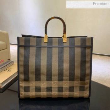 Fendi Striped Fabric Medium Sunshine Shopper Tote Coffee Brown 2020 (AFEI-20062230)