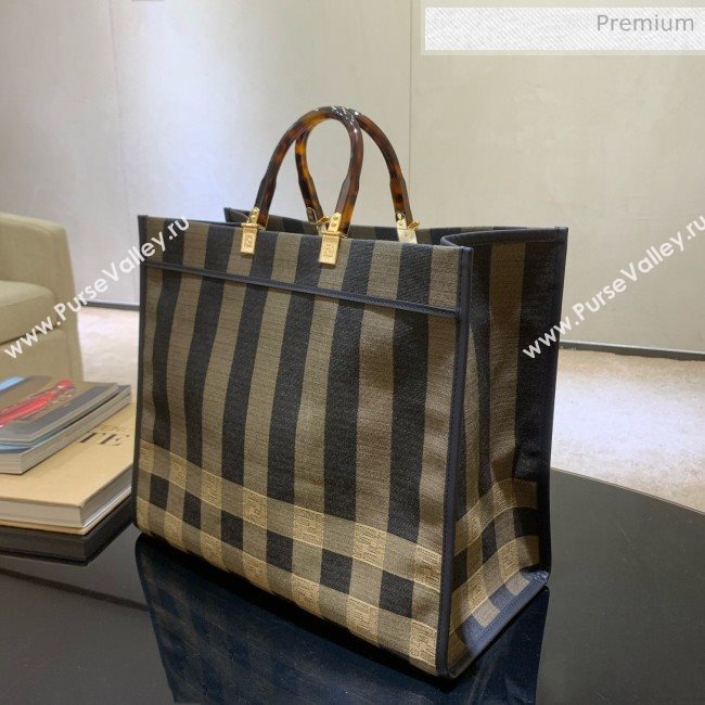 Fendi Striped Fabric Medium Sunshine Shopper Tote Coffee Brown 2020 (AFEI-20062230)