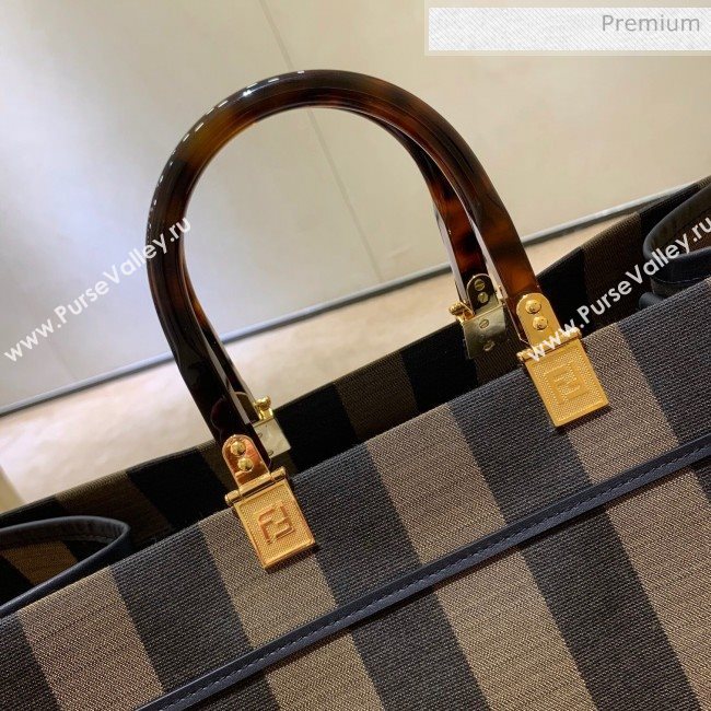 Fendi Striped Fabric Medium Sunshine Shopper Tote Coffee Brown 2020 (AFEI-20062230)