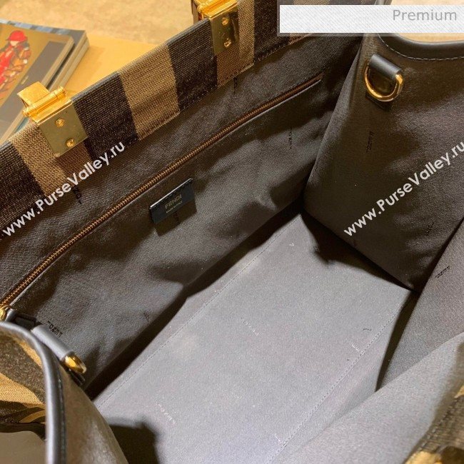 Fendi Striped Fabric Medium Sunshine Shopper Tote Coffee Brown 2020 (AFEI-20062230)