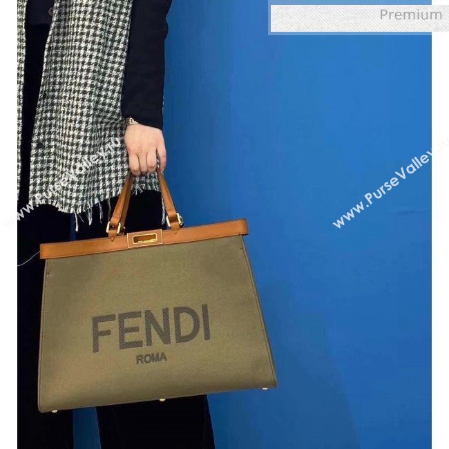 Fendi Peekaboo X-Tote Roma Canvas Medium Tote Bag Green 2020  (AFEI-20062233)