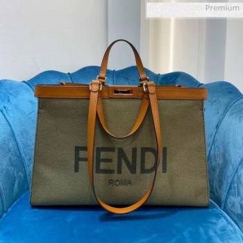 Fendi Peekaboo X-Tote Roma Canvas Medium Tote Bag Green 2020 (AFEI-20062233)