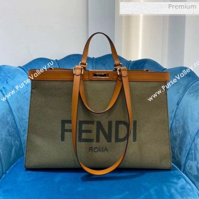 Fendi Peekaboo X-Tote Roma Canvas Medium Tote Bag Green 2020  (AFEI-20062233)