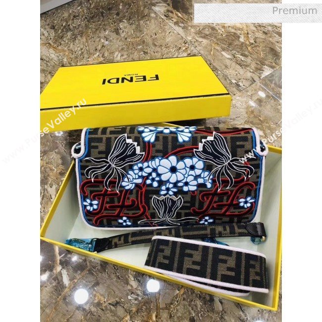 Fendi Baguette Medium Flora Embroidered Shoulder Bag Brown 2020 (AFEI-20062235)