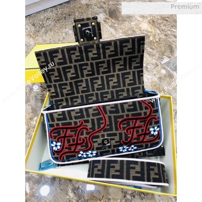 Fendi Baguette Medium Flora Embroidered Shoulder Bag Brown 2020 (AFEI-20062235)