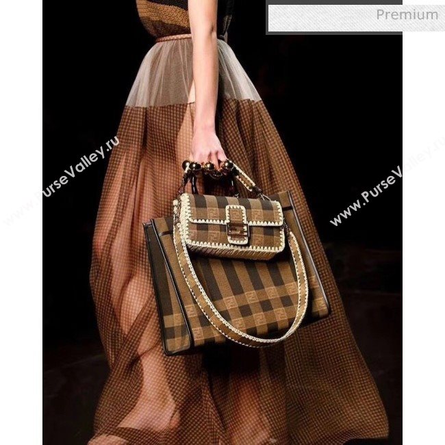 Fendi Baguette Check Fabric Shoulder Bag with Trimmed Edges Brown 2020 (AFEI-20062236)