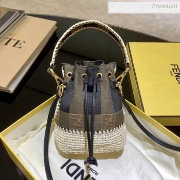 Fendi Mon Tresor Check Fabric and Braiding Mini Bucket Bag Brown 2020 (AFEI-20062237)