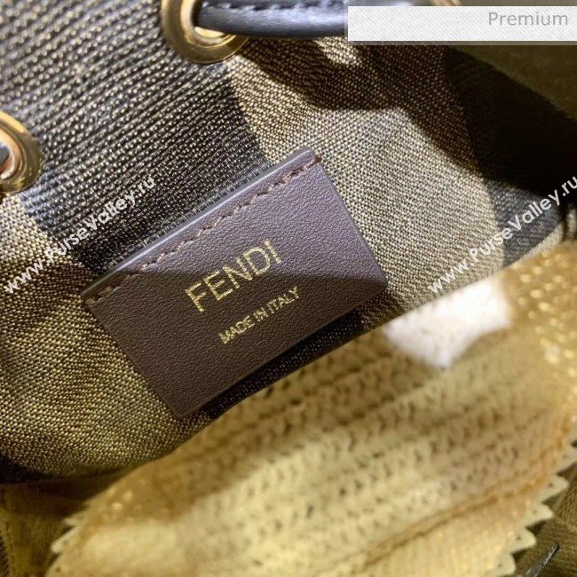 Fendi Mon Tresor Check Fabric and Braiding Mini Bucket Bag Brown 2020 (AFEI-20062237)