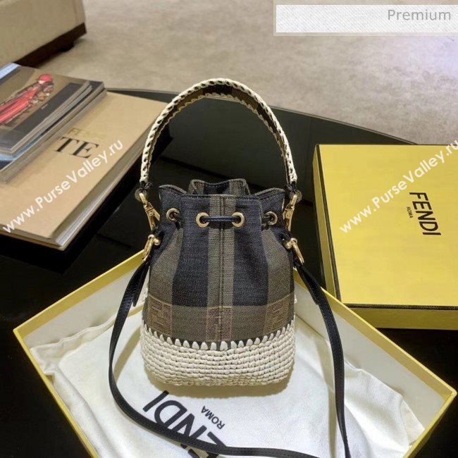 Fendi Mon Tresor Check Fabric and Braiding Mini Bucket Bag Brown 2020 (AFEI-20062237)