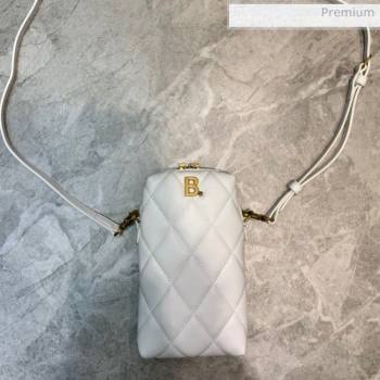 Balenciaga B. Quilted Lambskin Phone Holder Pouch Crossbody White 2020 (JM-20062310)