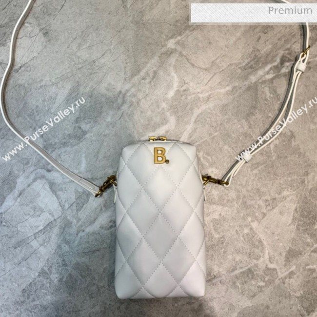 Balenciaga B. Quilted Lambskin Phone Holder Pouch Crossbody White 2020 (JM-20062310)