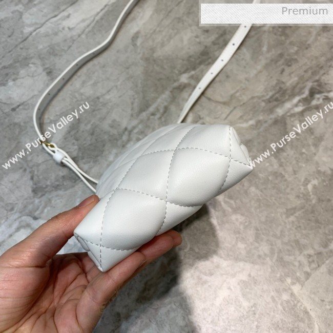 Balenciaga B. Quilted Lambskin Phone Holder Pouch Crossbody White 2020 (JM-20062310)