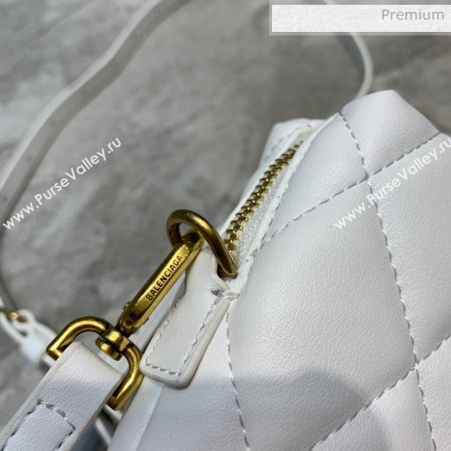 Balenciaga B. Quilted Lambskin Phone Holder Pouch Crossbody White 2020 (JM-20062310)