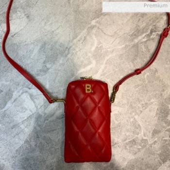 Balenciaga B. Quilted Lambskin Phone Holder Pouch Crossbody Red 2020 (JM-20062311)