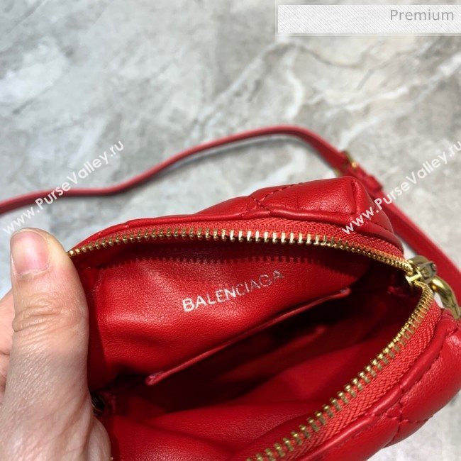 Balenciaga B. Quilted Lambskin Phone Holder Pouch Crossbody Red 2020 (JM-20062311)