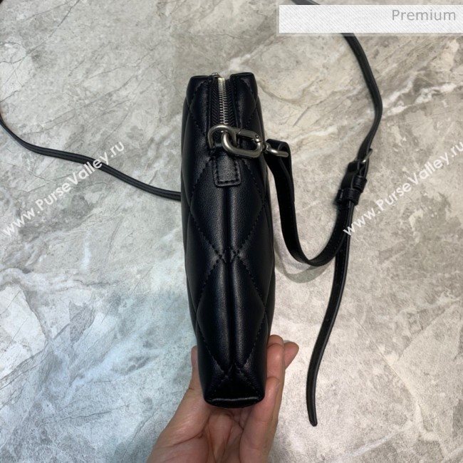 Balenciaga B. Quilted Lambskin Phone Holder Pouch Crossbody Black 2020 (JM-20062312)