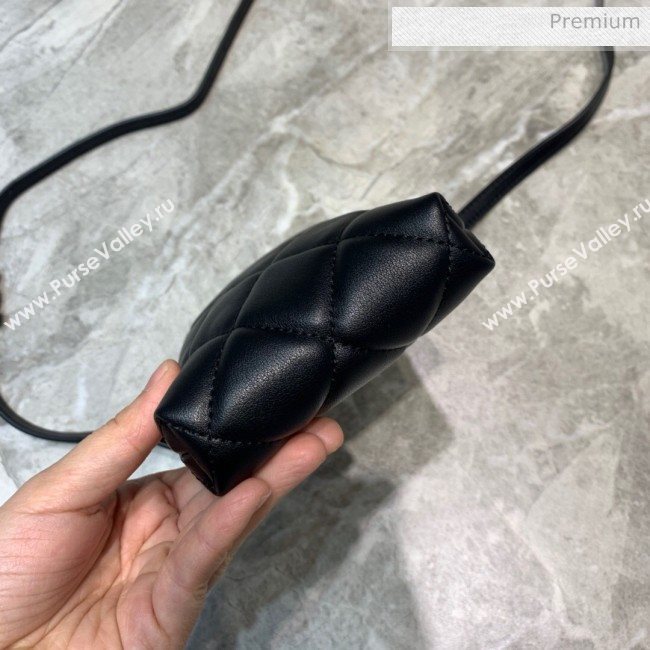 Balenciaga B. Quilted Lambskin Phone Holder Pouch Crossbody Black 2020 (JM-20062312)