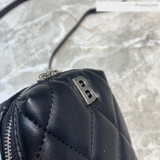 Balenciaga B. Quilted Lambskin Phone Holder Pouch Crossbody Black 2020 (JM-20062312)