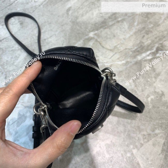 Balenciaga B. Quilted Lambskin Phone Holder Pouch Crossbody Black 2020 (JM-20062312)