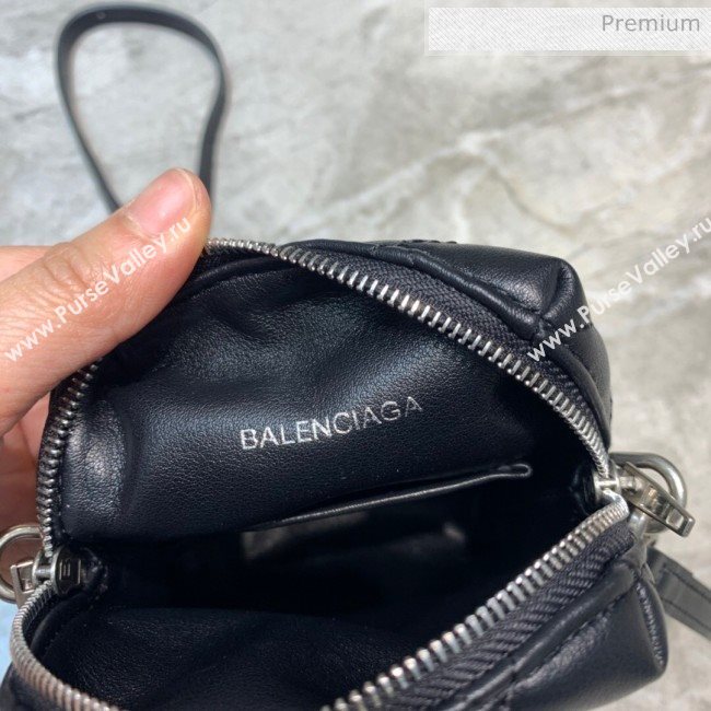 Balenciaga B. Quilted Lambskin Phone Holder Pouch Crossbody Black 2020 (JM-20062312)