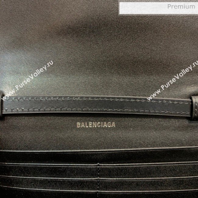 Balenciaga Hourglass Leather Wallet Crossbody Bag Black/Silver 2020 (JM-20062313)