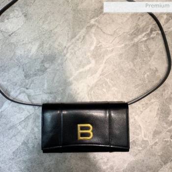 Balenciaga Hourglass Leather Wallet Crossbody Bag Black/Gold 2020 (JM-20062314)