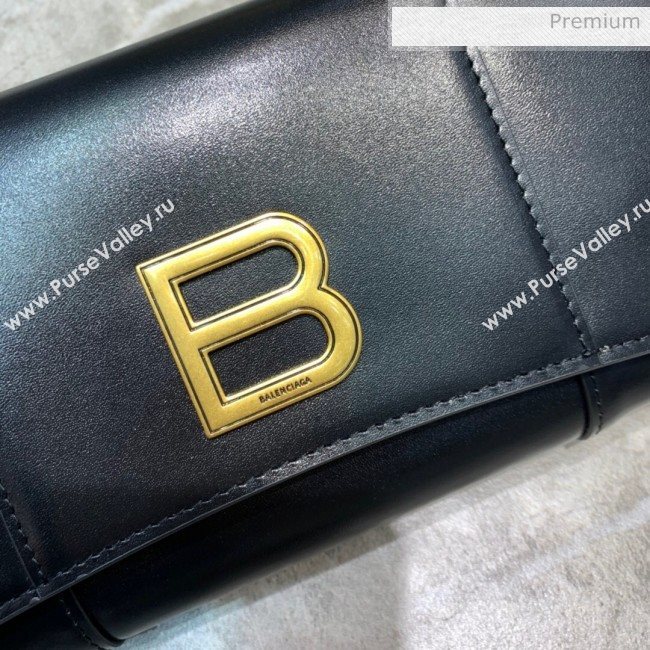 Balenciaga Hourglass Leather Wallet Crossbody Bag Black/Gold 2020 (JM-20062314)