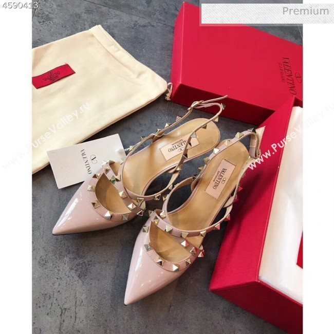 Valentino Rockstud Patent Leather Cross Strap Slingback Pumps 90MM Powder Pink 2020 (EM-20062401)