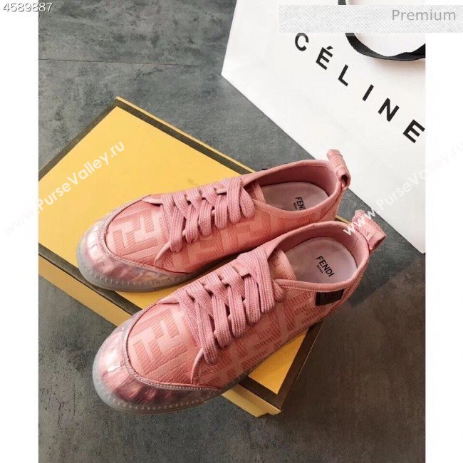 Fendi FF Canvas and PVC Low-Top Sneakers with Label Pink 2020 (EM-20062411)