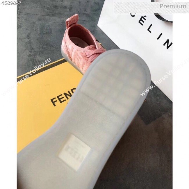 Fendi FF Canvas and PVC Low-Top Sneakers with Label Pink 2020 (EM-20062411)