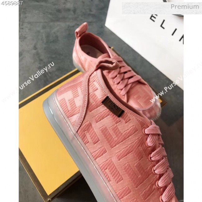 Fendi FF Canvas and PVC Low-Top Sneakers with Label Pink 2020 (EM-20062411)