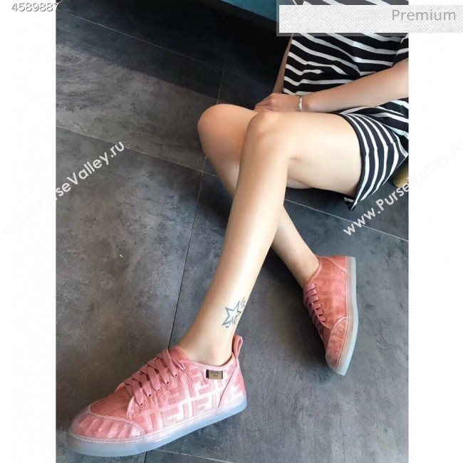 Fendi FF Canvas and PVC Low-Top Sneakers with Label Pink 2020 (EM-20062411)