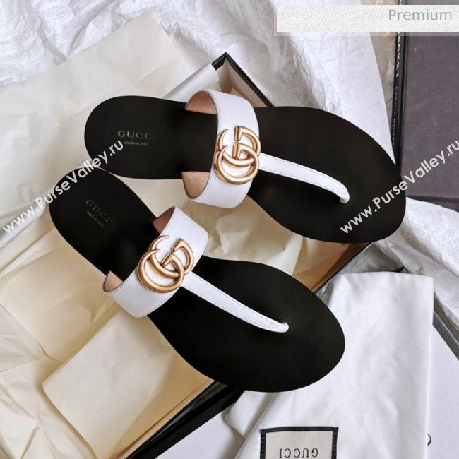 Gucci Leather Thong Sandal with Double G White 2020 (SY-20062437)