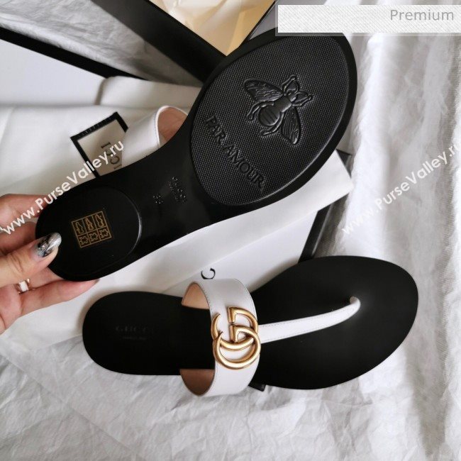 Gucci Leather Thong Sandal with Double G White 2020 (SY-20062437)