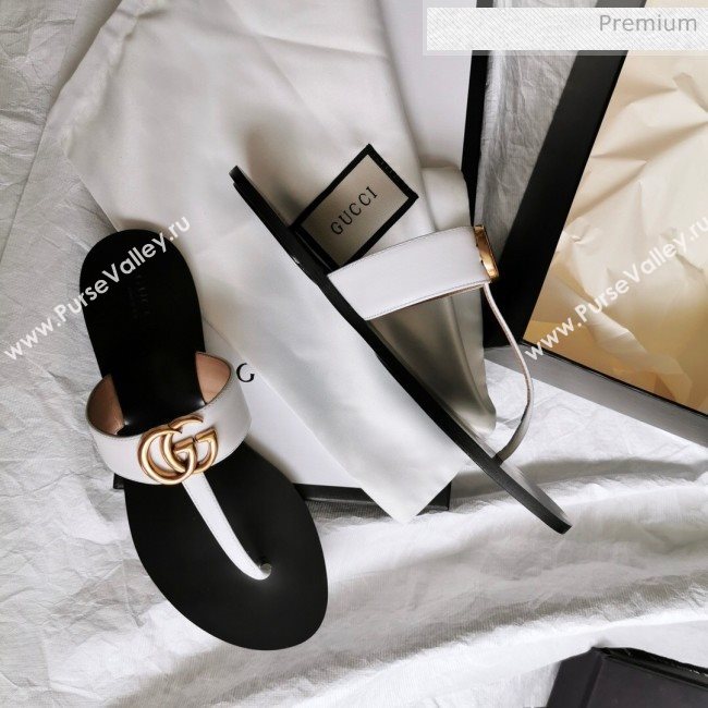 Gucci Leather Thong Sandal with Double G White 2020 (SY-20062437)