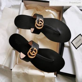 Gucci Leather Thong Sandal with Double G Black 2020 (SY-20062439)