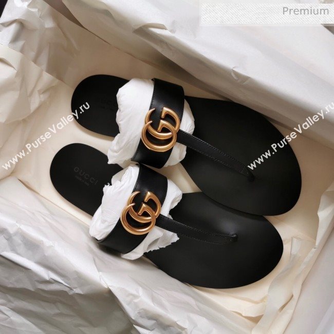 Gucci Leather Thong Sandal with Double G Black 2020 (SY-20062439)