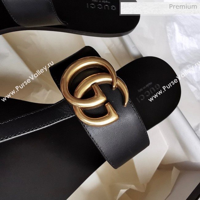 Gucci Leather Thong Sandal with Double G Black 2020 (SY-20062439)