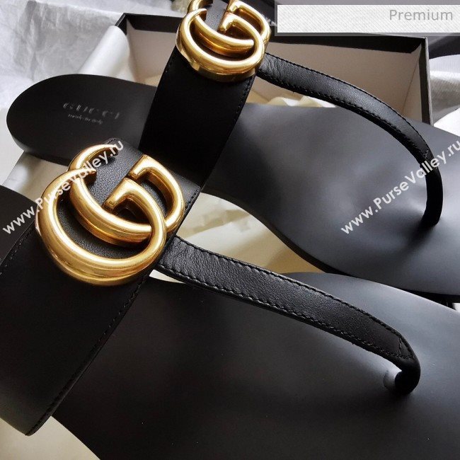 Gucci Leather Thong Sandal with Double G Black 2020 (SY-20062439)