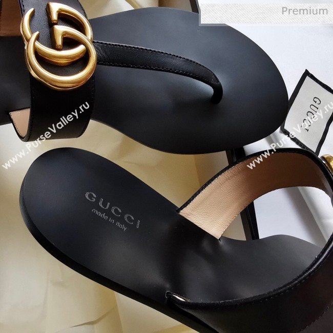 Gucci Leather Thong Sandal with Double G Black 2020 (SY-20062439)