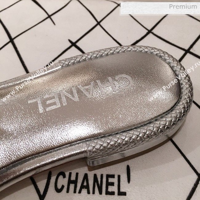Chanel Chain CC Metallic Leather Flat Mules Slide Sandals G35532 Silver 2020 (KL-20062818)