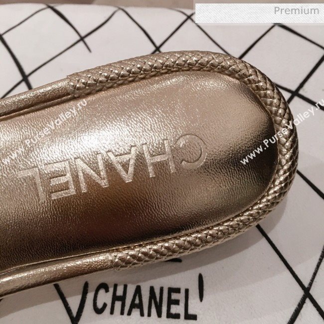 Chanel Chain CC Metallic Leather Flat Mules Slide Sandals G35532 Gold 2020 (KL-20062819)