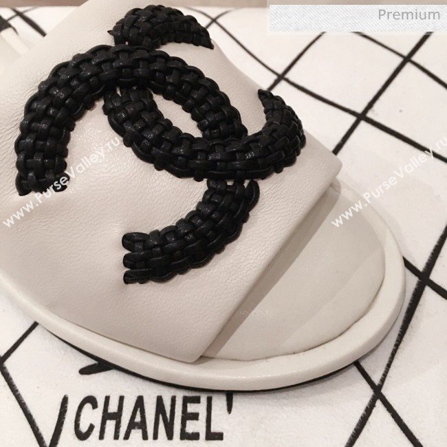 Chanel Chain CC Lambskin Flat Mules Slide Sandals G35532 White 2020 (KL-20062822)