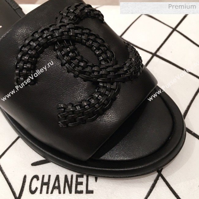 Chanel Chain CC Lambskin Flat Mules Slide Sandals G35532 Black 2020 (KL-20062820)