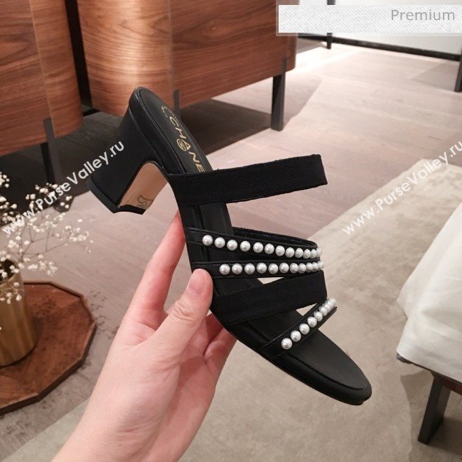 Chanel Lambskin Pearl Straps Mule Sandals G35381 70MM Black 2020 (KL-20062823)