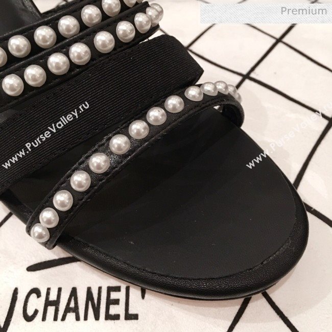 Chanel Lambskin Pearl Straps Mule Sandals G35381 70MM Black 2020 (KL-20062823)