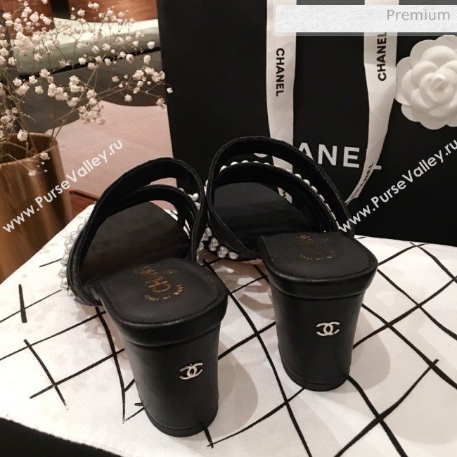 Chanel Lambskin Pearl Straps Mule Sandals G35381 70MM Black 2020 (KL-20062823)